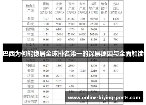 巴西为何能稳居全球排名第一的深层原因与全面解读