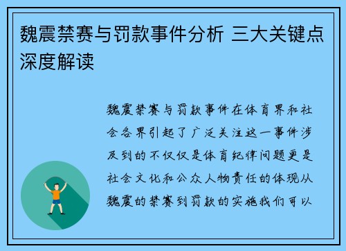 魏震禁赛与罚款事件分析 三大关键点深度解读